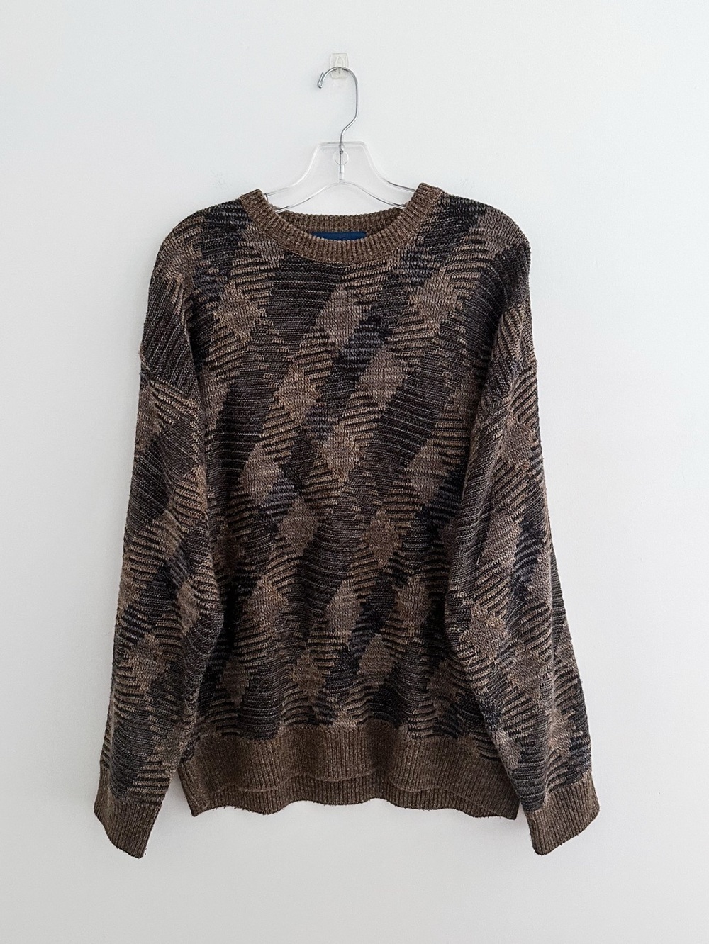 90s Abstract Earth Tone Grandpa Sweater Brown Black Oversized Knit Size Large